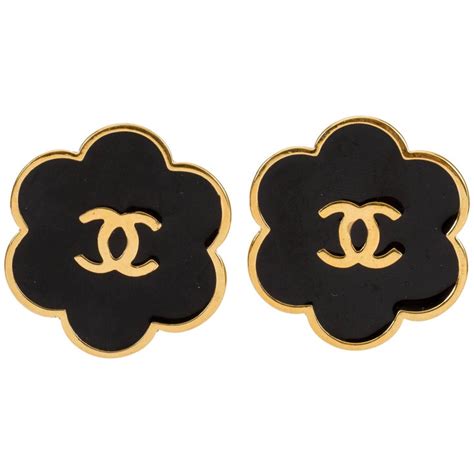 chanel black enamel earrings|Chanel symbol earrings.